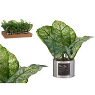 Planta artificial verde com vaso de metal,  Planta artificial verde com vaso de metal