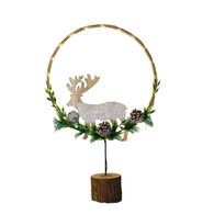 Coroa led com rena em madeira 30x48cm