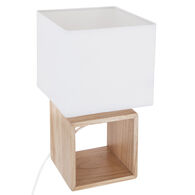 Candeeiro de mesa quadrado branco e castanho em madeira
