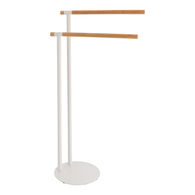 Toalheiro wc branco em metal com 2 barras em bambu,  Toalheiro wc branco em metal com 2 barras em bambu