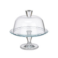 Prato para bolo em vidro com pe e campanula 26cm