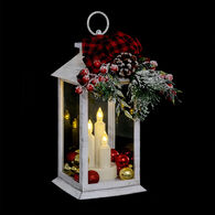 Lanterna decorativa luminosa com pinhas e bagas