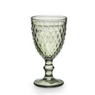 Copo De Água Diamante Verde Em Vidro Com Pé 34cl