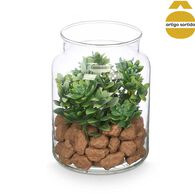Vaso com planta artificial em vidro 16cm