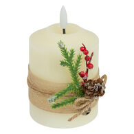 Vela com pinhas e bagas branca 12,5cm