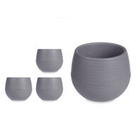 Conjunto de 3 vasos cinza com reserva de &aacute;gua 15cm