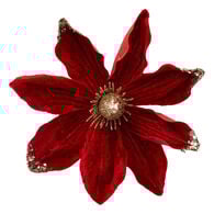 Flor magnolia veludo vermelha e dourada com mola,  Flor magnolia veludo vermelha e dourada com mola