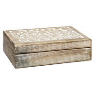 Caixa decorativa ritual bege em madeira mango 6x21cm