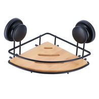 Suporte de canto preto em metal e bambu com ventosas