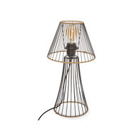 Candeeiro De Mesa Preto Em Metal E Rattan