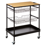 Móvel de apoio com 2 cestos e tabuleiro amovível em bambu,  Móvel de apoio com 2 cestos e tabuleiro amovível em bambu