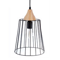 Candeeiro De Teto Preto Em Metal E Madeira Fil