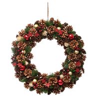 Coroa de natal com pinhas e estrelas 50cm