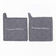 Conjunto de 2 pegas com frase cinza escuro em algodão,  Conjunto de 2 pegas com frase cinza escuro em algodão