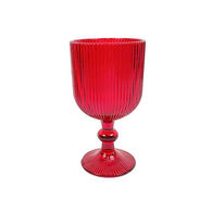 Conjunto de 6 copos de &aacute;gua com p&eacute; vermelho &agrave;s riscas 37cl