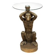 Mesa de apoio com base forma de macaco dourado em resina,  Mesa de apoio com base forma de macaco dourado em resina
