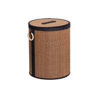 Cesto wc em bambu com tampa e alça de madeira 41cm