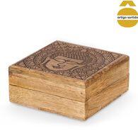 Caixa Quadrada Buda Em Madeira Mango,  Caixa Quadrada Buda Em Madeira Mango