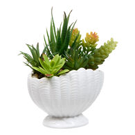 Vaso forma de concha OCEA em cer&acirc;mica com planta artificial