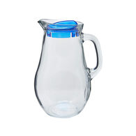 Jarro de vidro com tampa plástica azul,  Jarro de vidro com tampa plástica azul