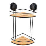 Suporte de canto preto com 2 n&iacute;veis em metal e bambu