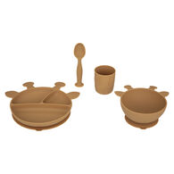 Conjunto de 4 peças de refeição ocre girafa em silicone,  Conjunto de 4 peças de refeição ocre girafa em silicone