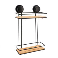 Suporte de duche preto com 2 níveis em metal e bambu,  Suporte de duche preto com 2 níveis em metal e bambu