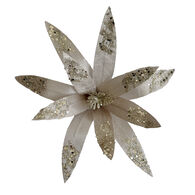 Flor lírio dourado com glitter com mola 25cm