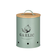 Lata para alhos verde de metal com tampa bambu