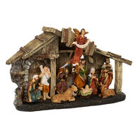 Pres&eacute;pio cabana com 11 figuras e led