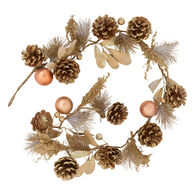 Grinalda com folhas e pinhas dourada 100cm