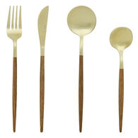 Faqueiro de 24 peças dourado e castanho,  Faqueiro de 24 peças dourado e castanho