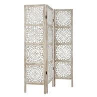 Biombo ETNIK branco com 3 pain&eacute;is em madeira 169cm