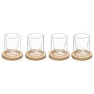 Conjunto de 4 ch&aacute;venas de caf&eacute; com base de bambu