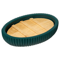 Saboneteira wc NATUREO azul petr&oacute;leo com base em bambu