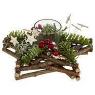 Castiçal estrela decorado em madeira e vidro