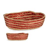 Cesto de pão natural e vermelho em ráfia 24cm,  Cesto de pão natural e vermelho em ráfia 24cm
