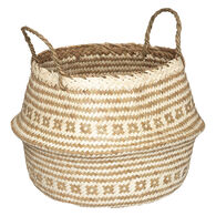 Cesto decorativo branco e bege 30x35cm,  Cesto decorativo branco e bege 30x35cm