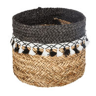 Cesto decorativo seagrass com pompons 32cm