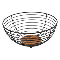 Fruteira preta em metal e madeira acácia 28cm,  Fruteira preta em metal e madeira acácia 28cm
