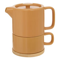 Bule com ch&aacute;vena em ceramica