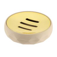 Saboneteira estriada bege e dourada