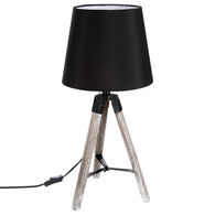 Candeeiro de mesa RUNO preto com trip&eacute; em madeira