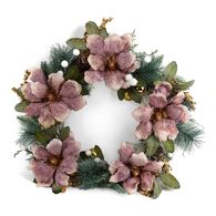 Coroa com ramos e flores rosa 60cm,  Coroa com ramos e flores rosa 60cm