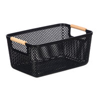 Cesto preto com pega em bambu 36x22cm
