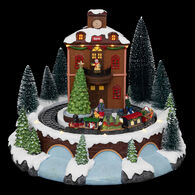 Aldeia estação de comboios com música e movimento 18 leds