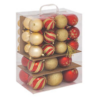 Conjunto de 60 bolas vermelho e dourado,  Conjunto de 60 bolas vermelho e dourado