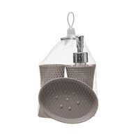 Conjunto de 3 acess&oacute;rios wc riscas taupe