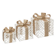 Caixa presente branco e dourado com led 20x20cm,  Caixa presente branco e dourado com led 20x20cm