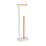 Porta rolos wc branco em metal e bambu,  Porta rolos wc branco em metal e bambu